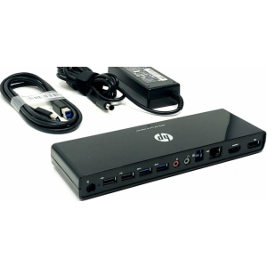 HP 3005pr USB 3.0 universaalne dokk HSTNN-IX06, HDMI- & DisplayPort väljundid, LAN, 65W toiteplokk, kasutatud, garantii 1 aasta | Soodushind!
