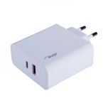 Universaalne USB-C Sülearvuti laadija Akyga AK-CH-15 65W USB-A + USB-C Quick Charge 3.0 5-20V / 1.5-3.25A white + USB-C kaabel 100W 1,8m/garantii 12 kuud